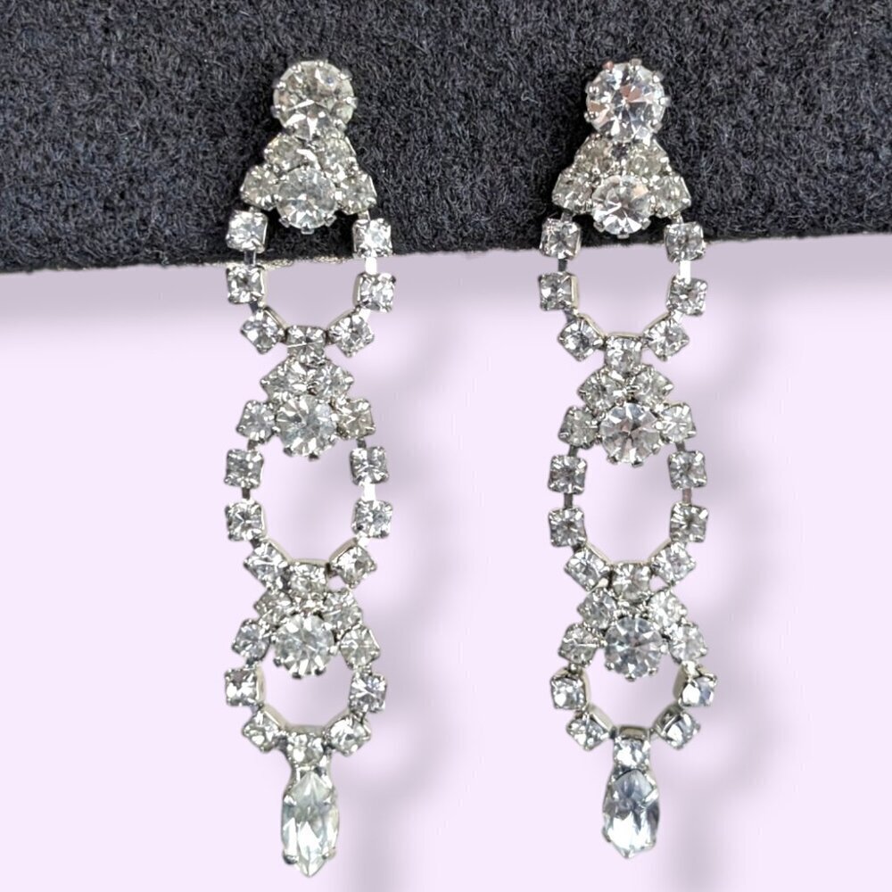 Vintage 3-Tier Rhinestone Earrings
